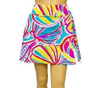 Aryeh Activewear Skirt Skort Resort Artwork Shells Sun Pull On Sz L Made/USA